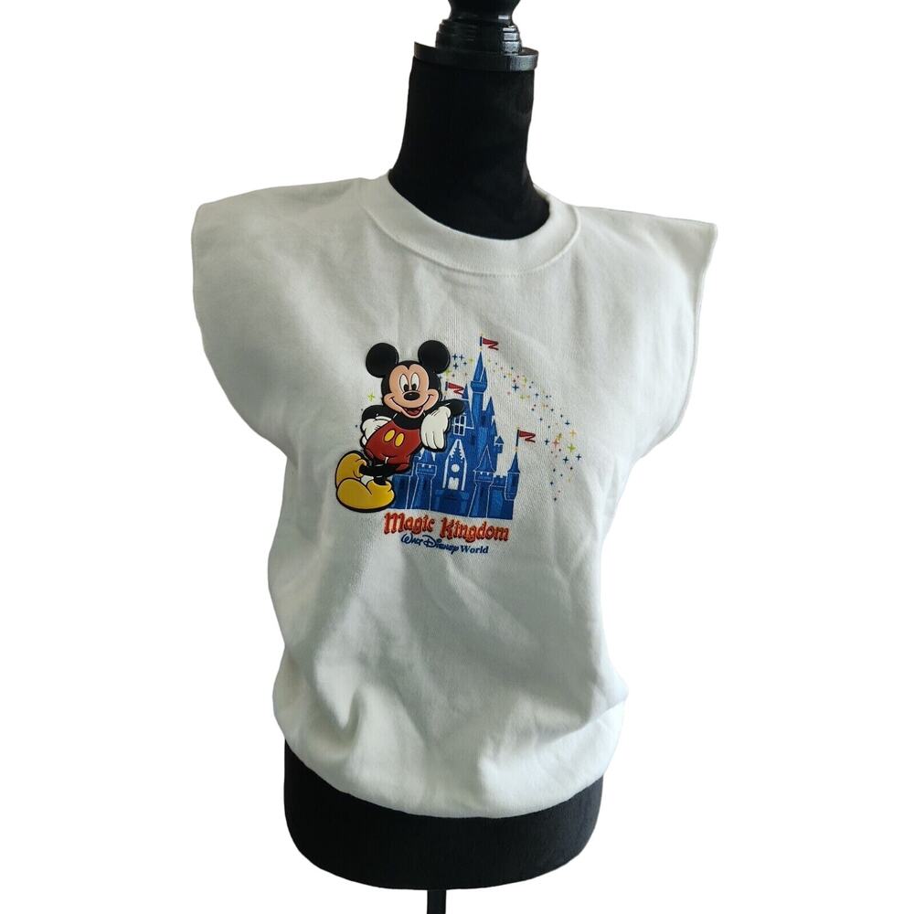 Vintage Walt Disney World  kids white sleeveless crewneck sweatshirt w/ MIckey L